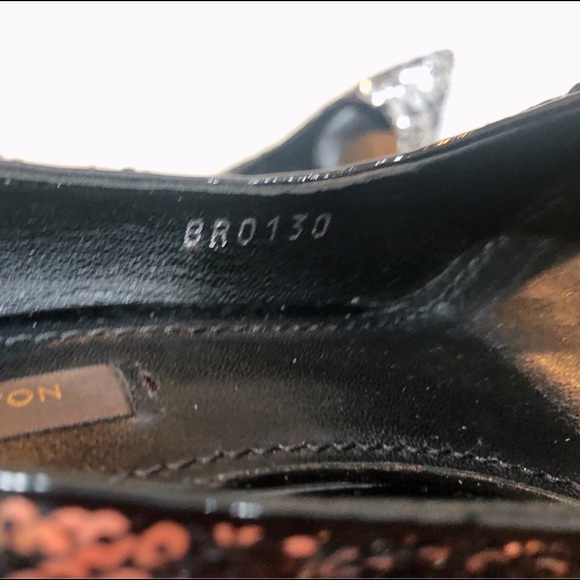 LOUIS VUITTON Liza Sequin Black & Silver Pointy Toe Pumps Noir SZ 37 - Picture 10 of 17
